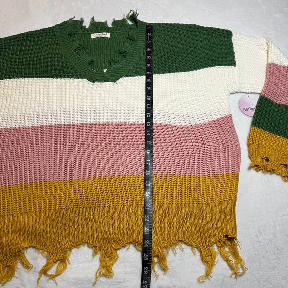 Full Circle Trends V-Neck Striped Color Block Frayed Sweater Size 3X NEW Casual - Picture 9 of 9
